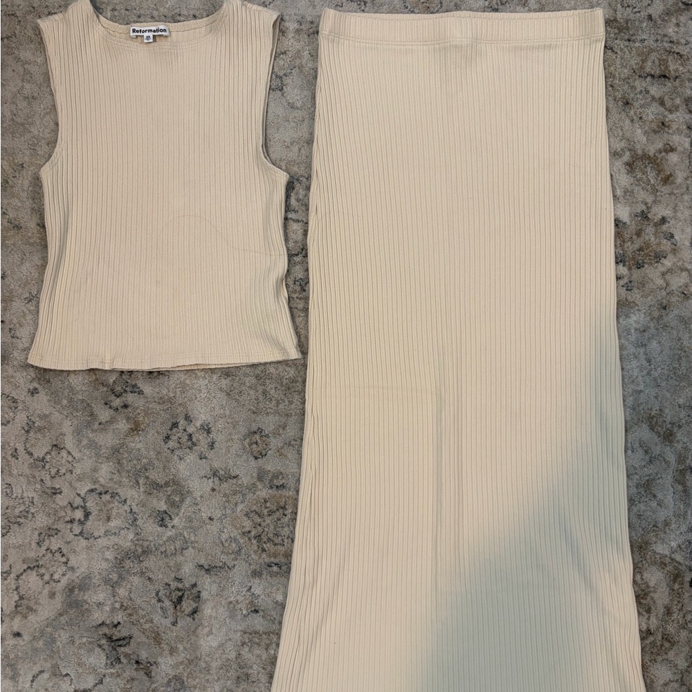 Reformation Cream Hays Knit Midi Skirt Set
